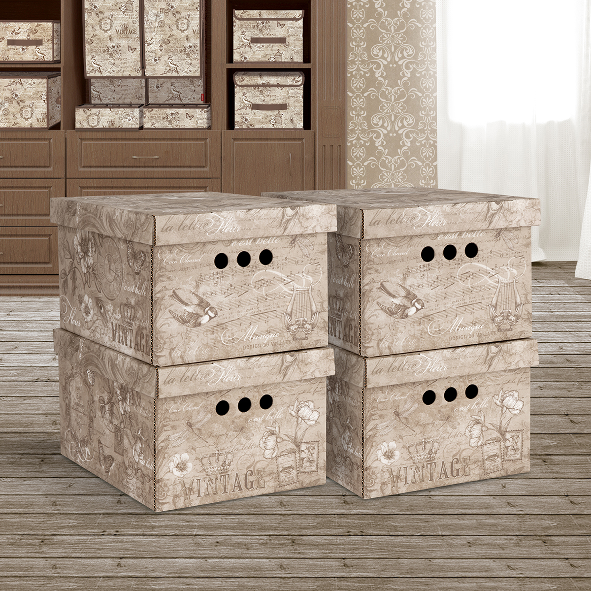 Короб для хранения "vintage" 25*33*18,5 см (набор 4 шт.) (1/11) "valiant" vn-bctn-4s