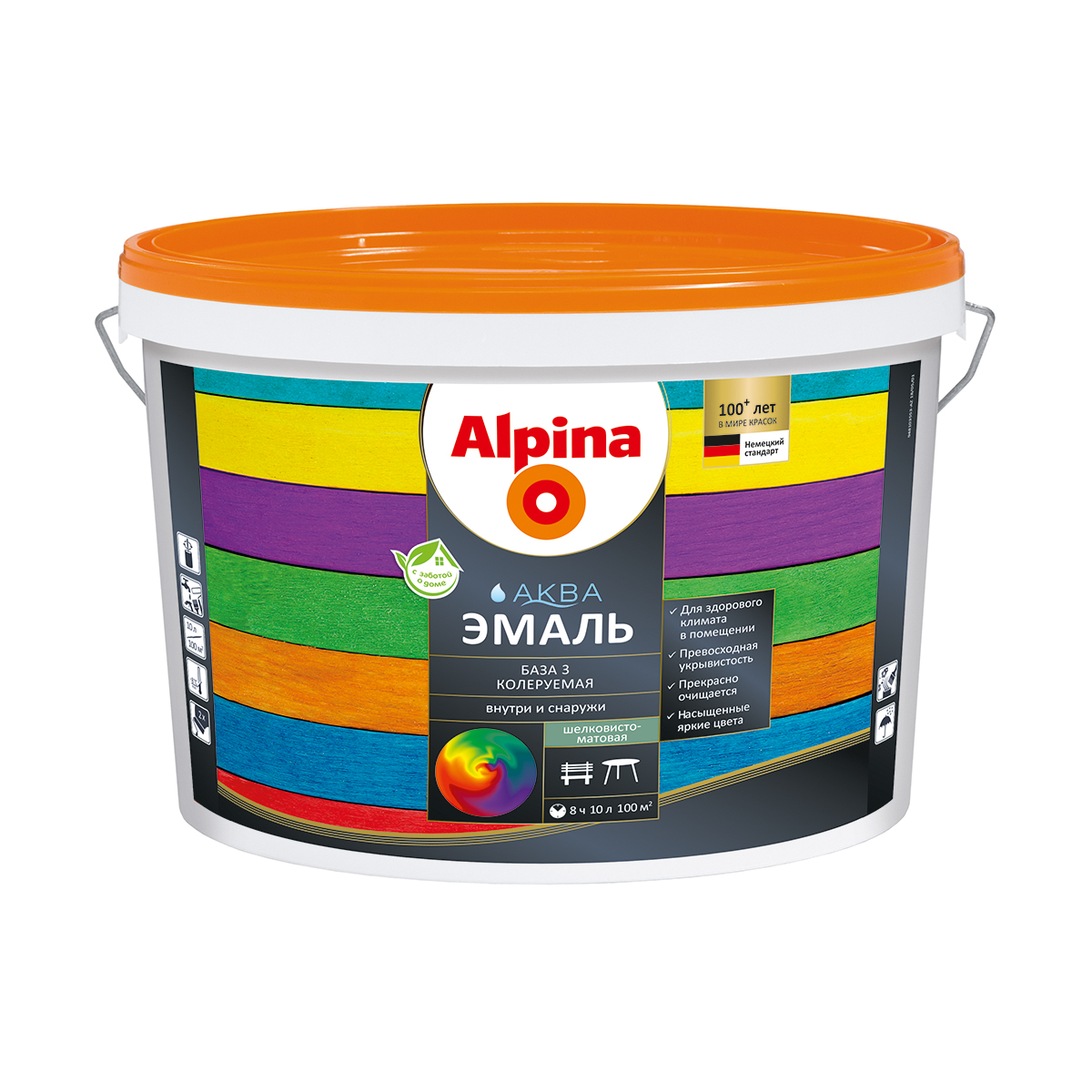 Эмаль акриловая "аква" шелковисто-матовая база 3  бесцветная 9,4 л (1) "alpina"