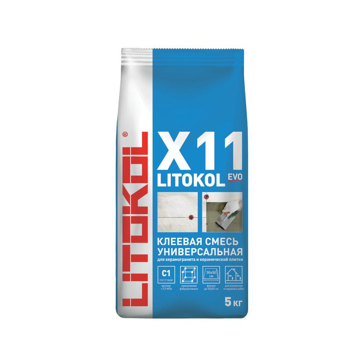 Клей для плитки и керамогранита "x11 evo" 5 кг (1/6) litokol