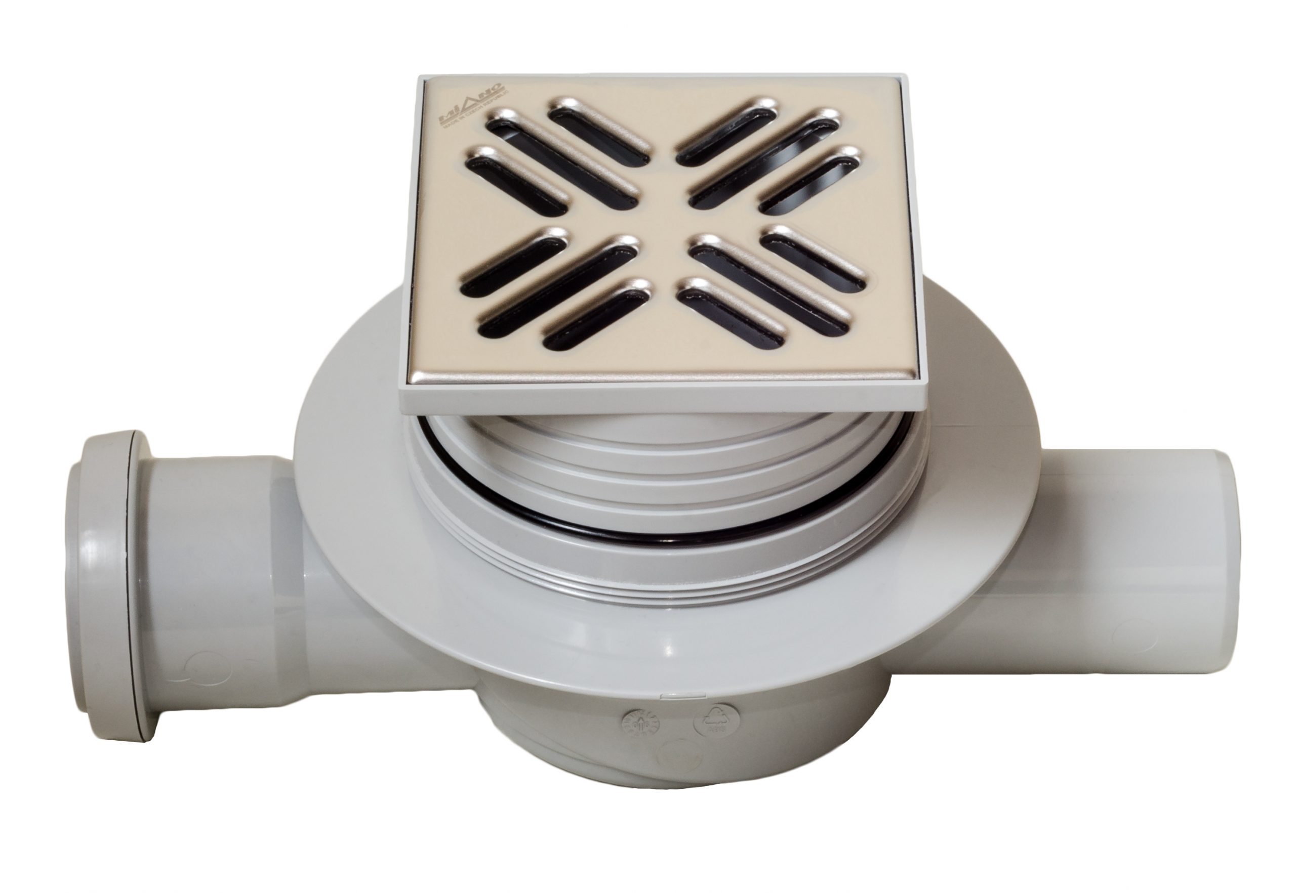 Сливной трап DN50 105х105 проходной, решетка нержавеющей стали MPVP-05001 MIANO