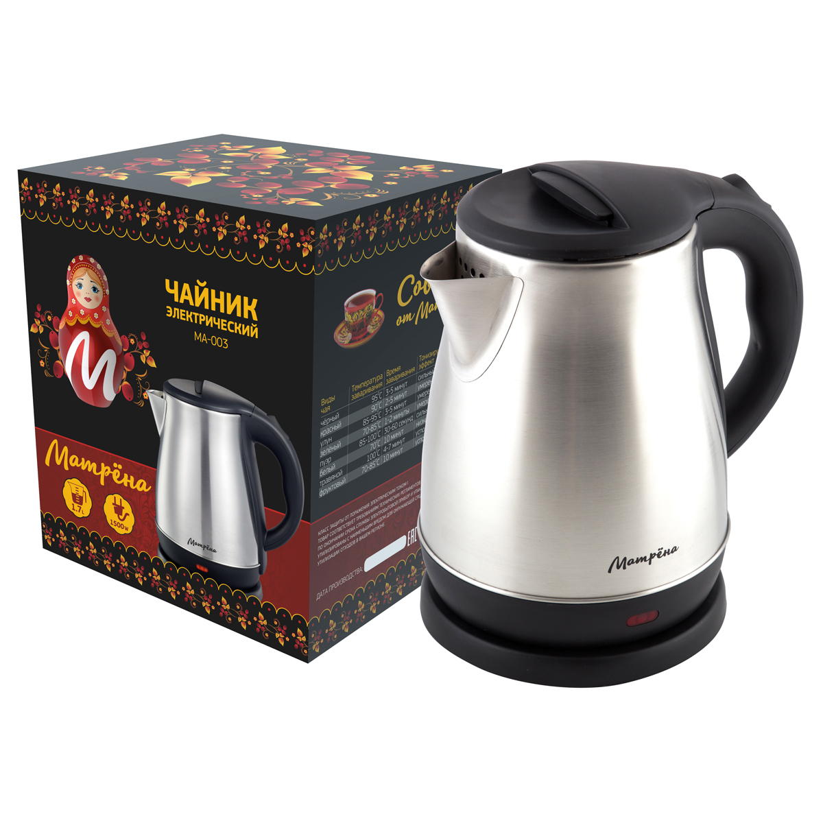 Чайник электр. "матрёна" ma-003 1,7 л (1/12) сталь