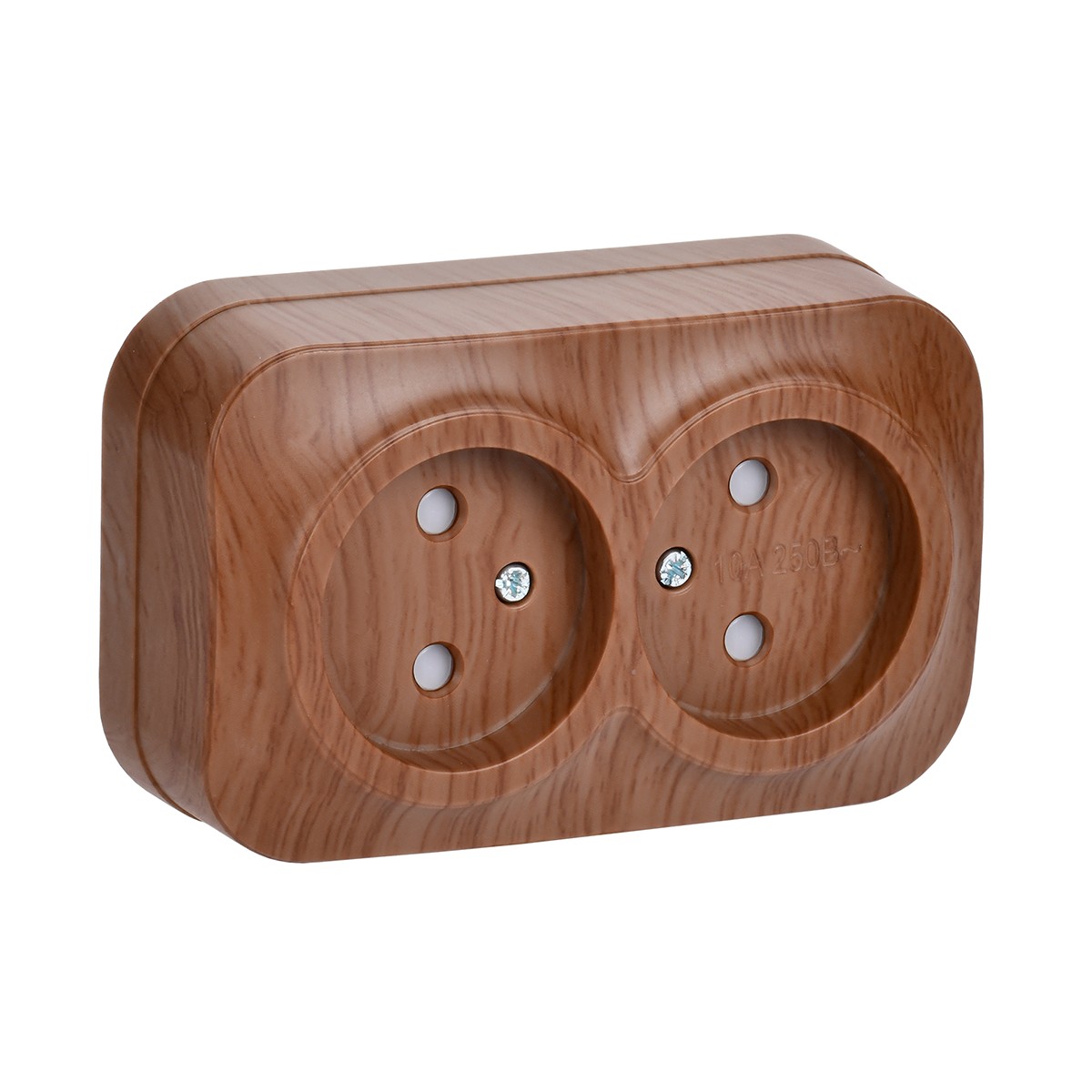 Розетка открыт. уст. "glory" 2-х местн. с шторк. рсш22-2-хд, 10а, дуб (1/24/288) "iek"