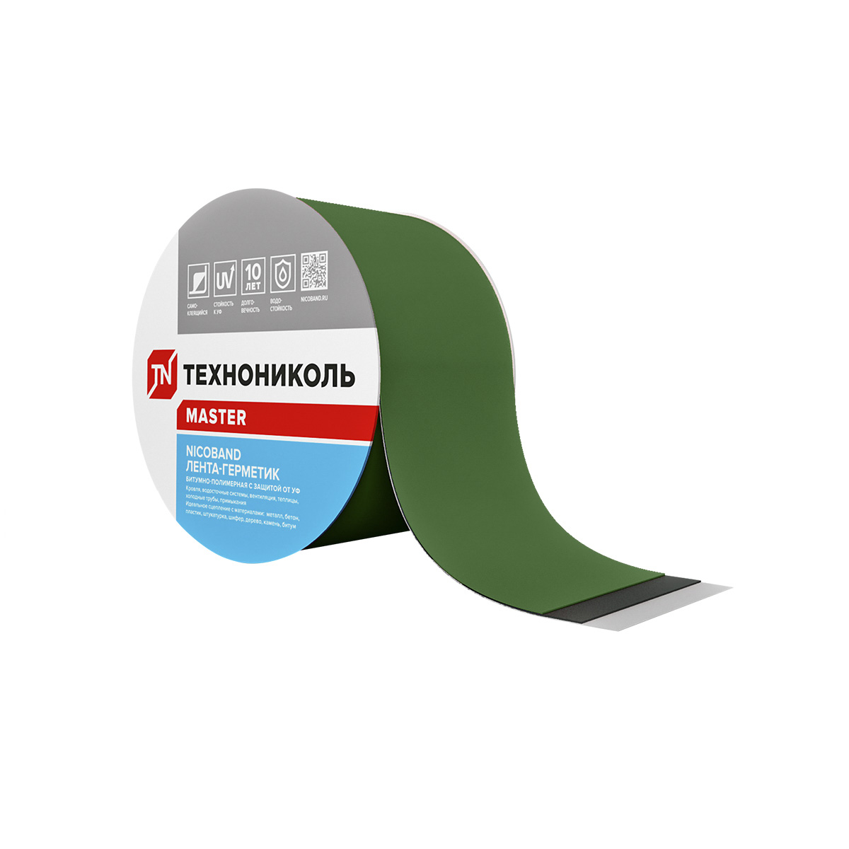 Лента-герметик самокл. 15 см х 10 м "nicoband" (битумно-полимерная) зеленая (1/2) "технониколь"