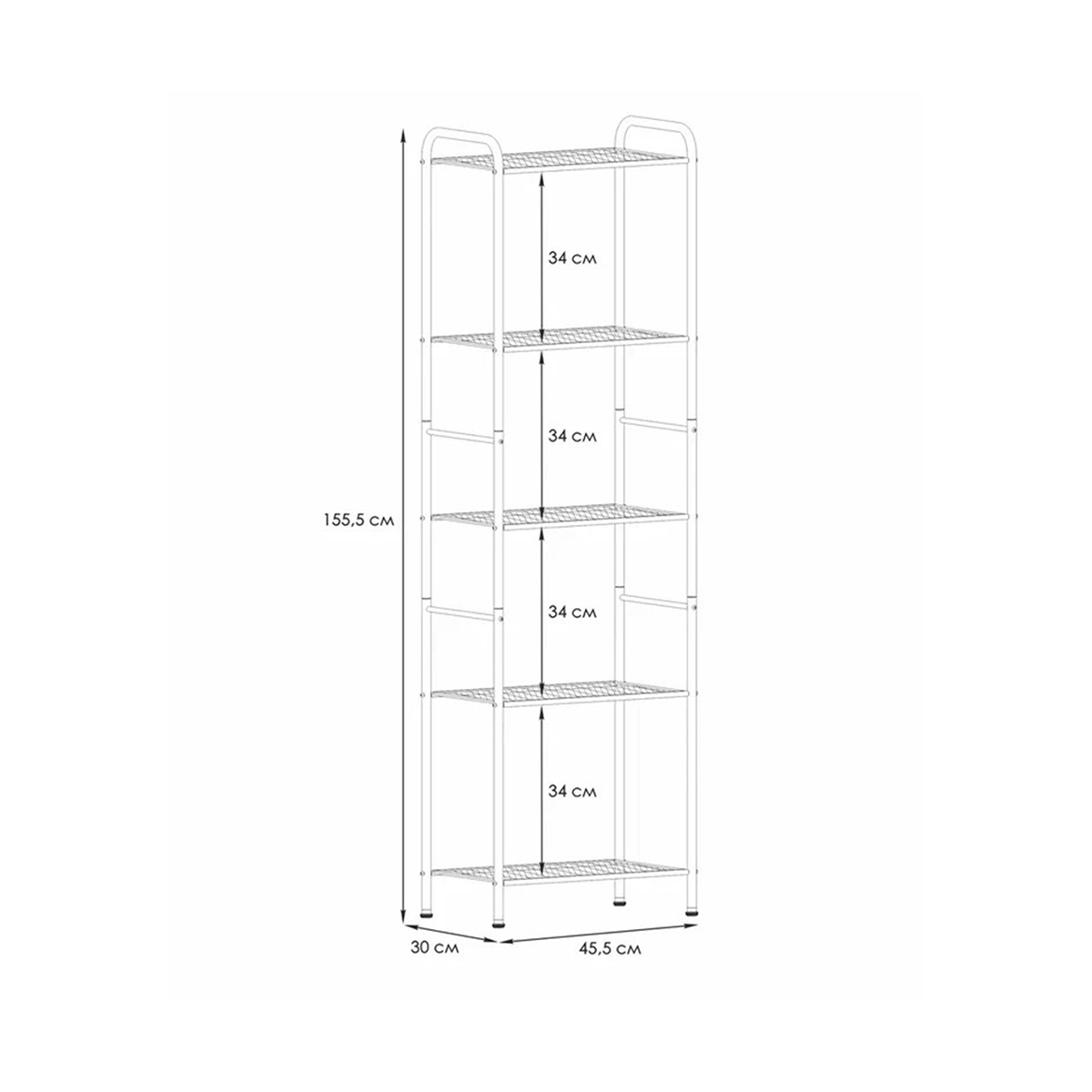 Стеллаж "валенсия 15" 5 полок, сетка металл. 455*300*1555 мм (белый) (1) ств15 б