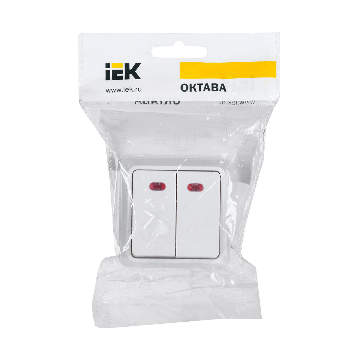 Выключатель открыт. уст. "октава" 2-х кл. с индикатором вс20-2-1-об, 10а, белый (1/36/432) "iek"