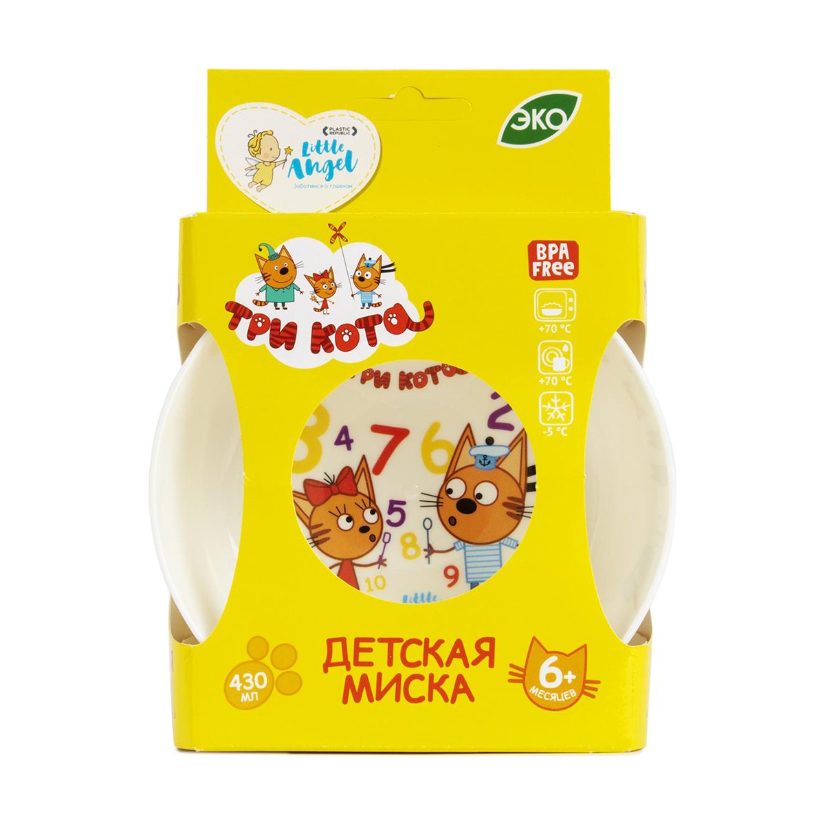 Миска детская "три кота" обучайка 430 мл  (1/12) "little angel"  la1222