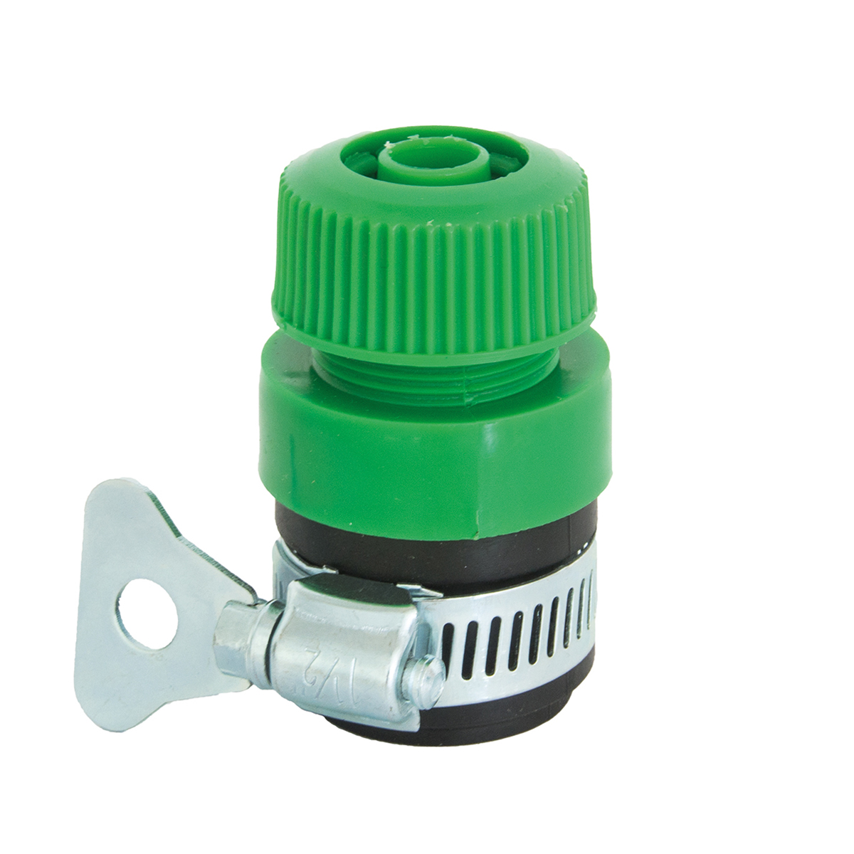 Соединитель с хомутом для шлангов 1/2" и труб 16-21 мм ударопрочн.пластик (50/100) "feona"  137-2012