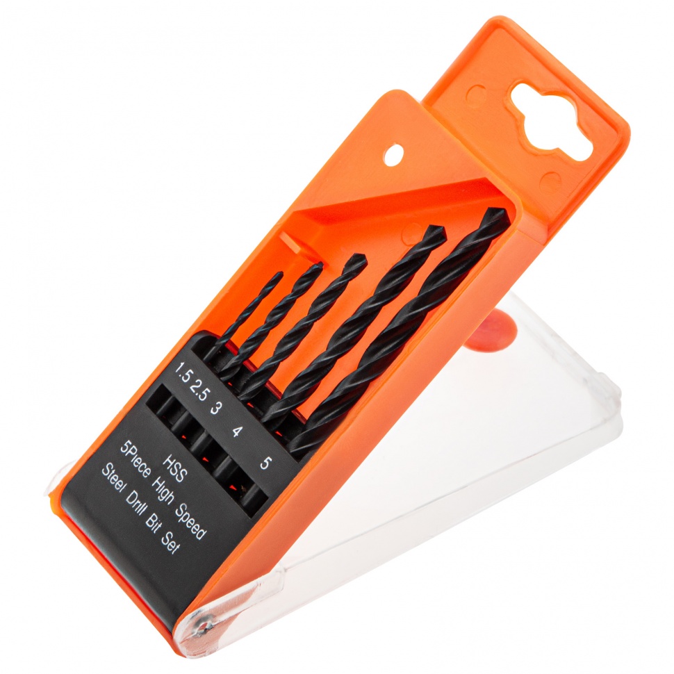Набор сверл по металлу, 1.5-2.5-3-4-5 мм, HSS, 5 шт, пластиковый бокс, цилиндрический хвостовик Sparta (723155)