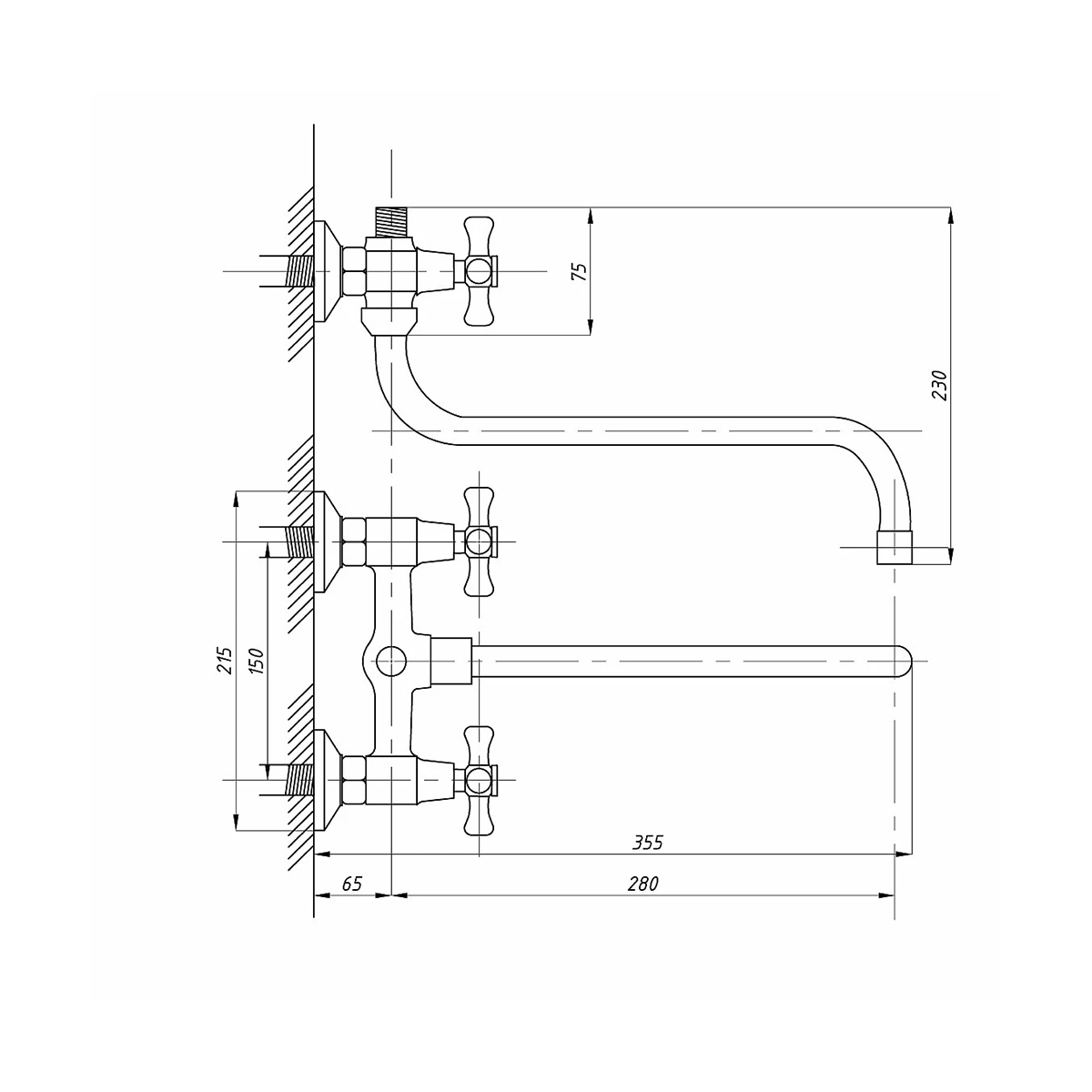 Смеситель для ванн "tsarsberg" tsb-118-95 длинный излив, двухвентильный (1/10) "профсан"