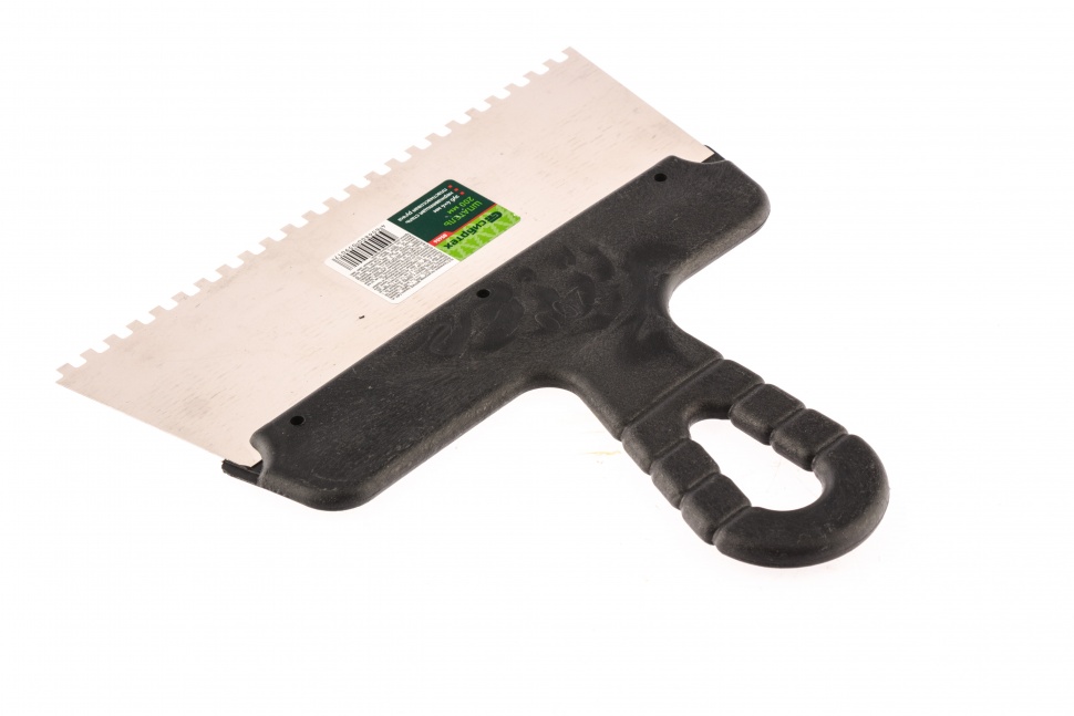 Шпатель из нержавеющей стали, 200 мм, зуб 4 х 4 мм, пластмассовая ручка Сибртех (85456)