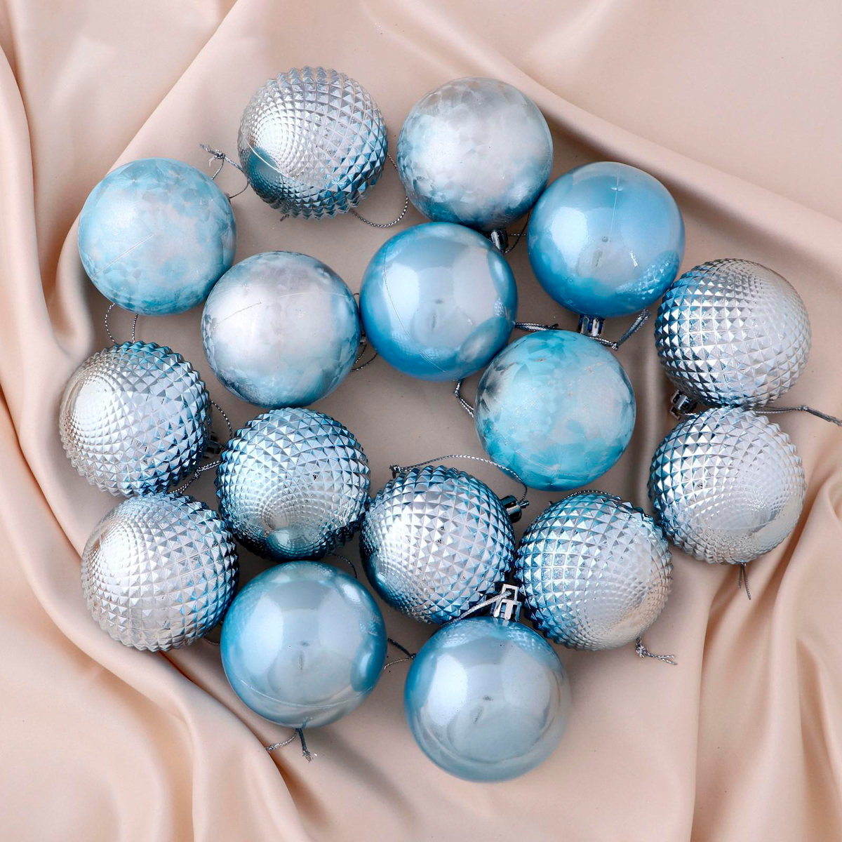 Шары новогодние d-6 см (набор 16 шт.) "туманные грани" голубой "зимнее волшебство" 4941963