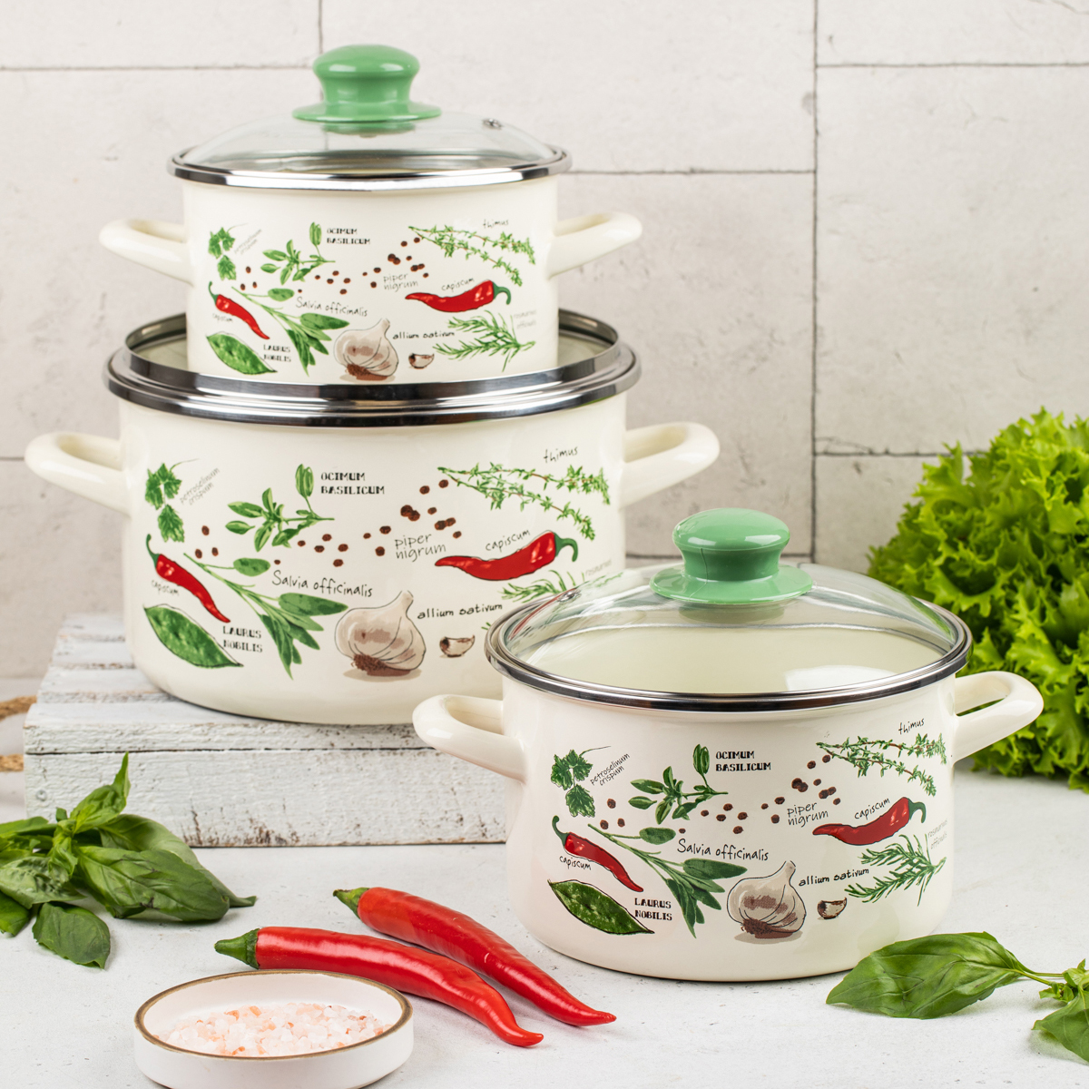 Набор кастрюль эмалиров. "специи" (2 + 3 + 5 л) (1) "metrot"