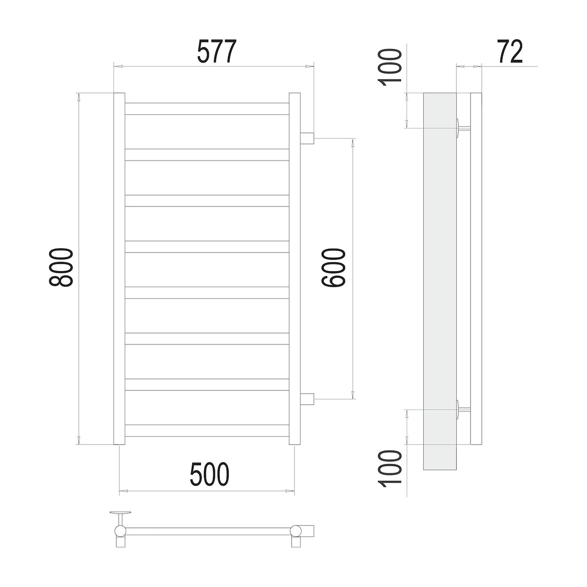 Полотенцесушитель водяной "аврора" п8 500*800 (хром) "terminus"