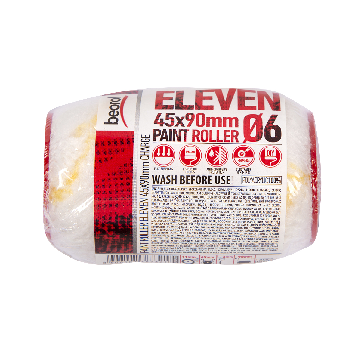 Мини-валик запасной полиакрил "eleven"  d45/90 мм (ворс 11 мм) бюгель 6 мм (1/60)  "beorol"
