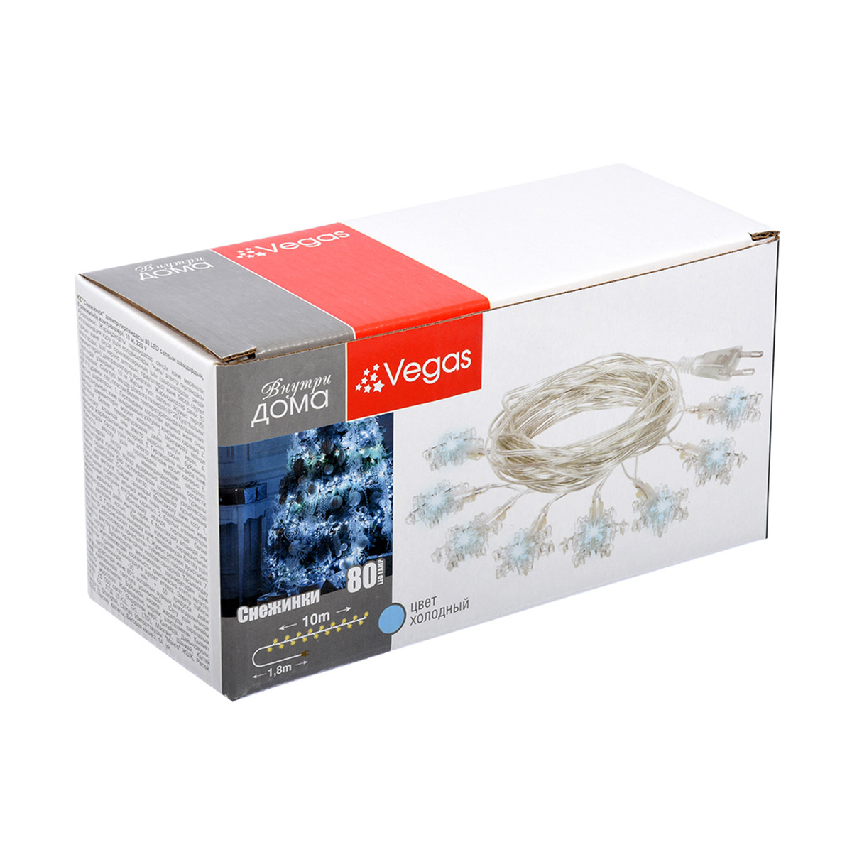Электрогирлянда "снежинки" 10 м, 80 холодных ламп (1/20) "vegas"