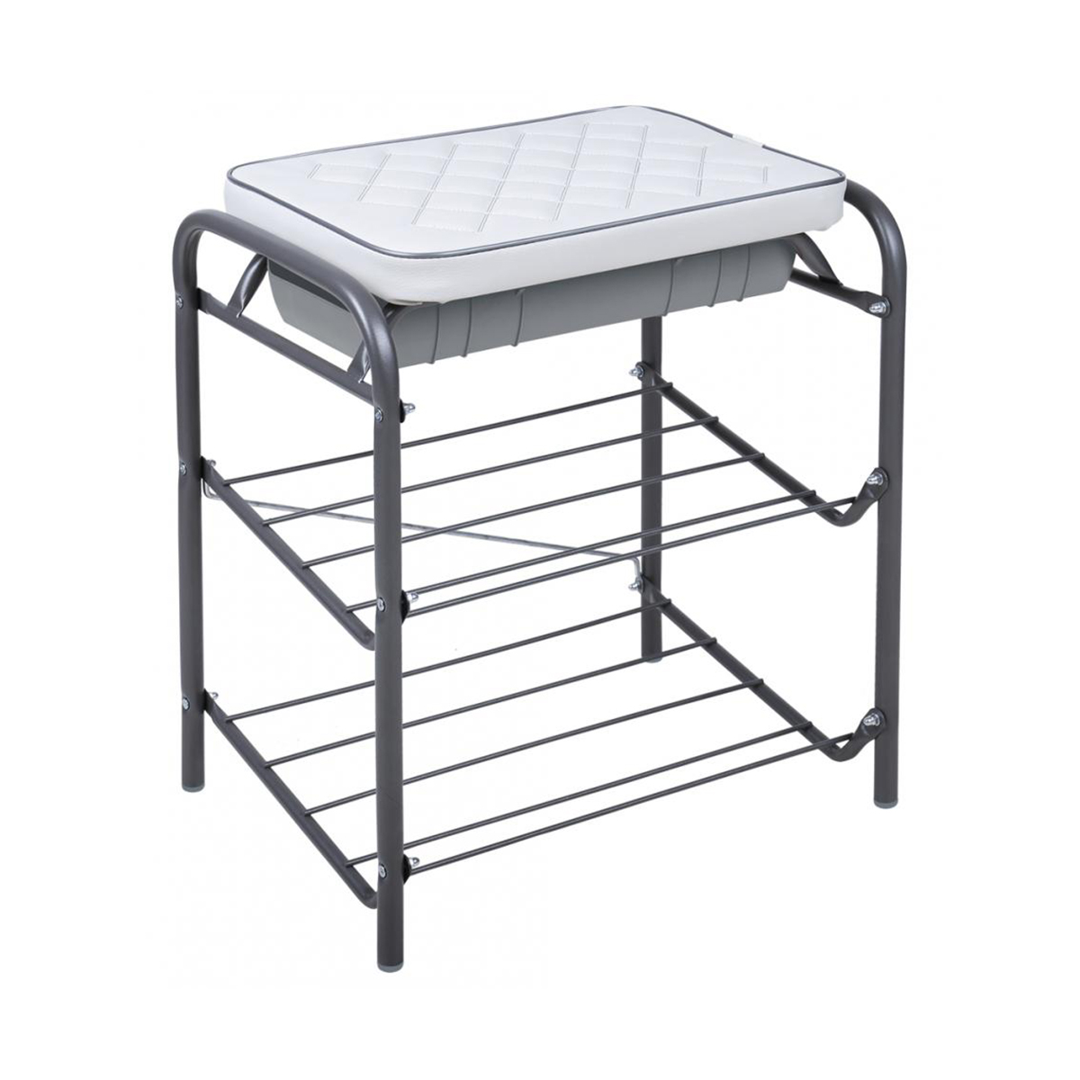 Банкетка 2 полки, мягкое сиденье с ящиком "haushalt" нб2/с каркас тем.серый 44 х 33 х 51,6 см "ника"