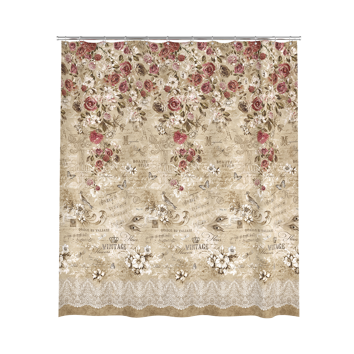 Штора для ванной 180*180 см (полиэстер) "vintage flowers" (1/24) "valiant" vn-f-1818