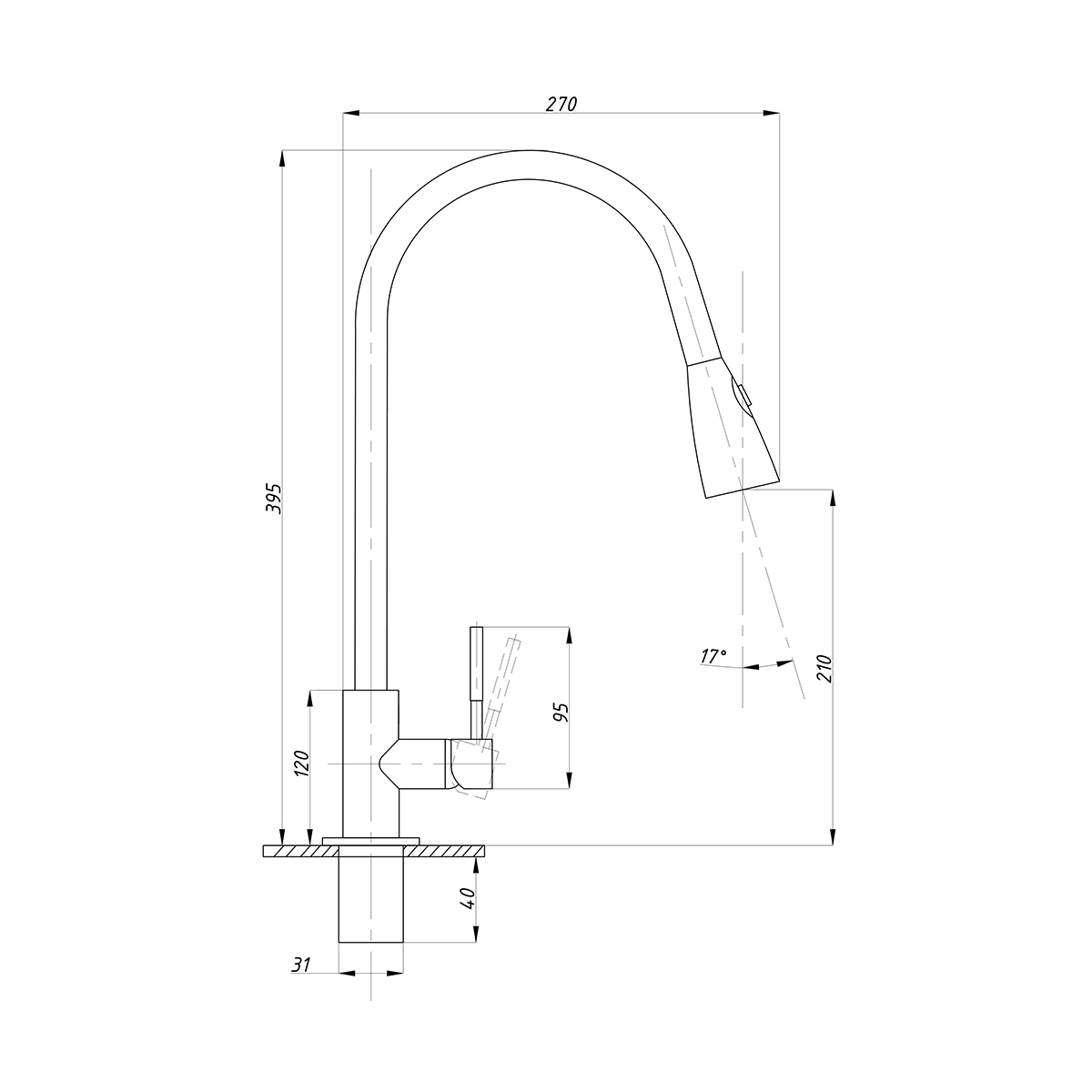 Смеситель для кухни "tsarsberg" tsb-123-001 с выдвижной лейкой (1/10) "профсан"