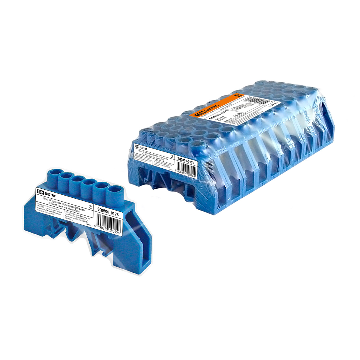 Шина "n" нулевая в изоляторе на din-рейку 8 x 12 мм  6 групп (20/500) tdm sq0801-0176