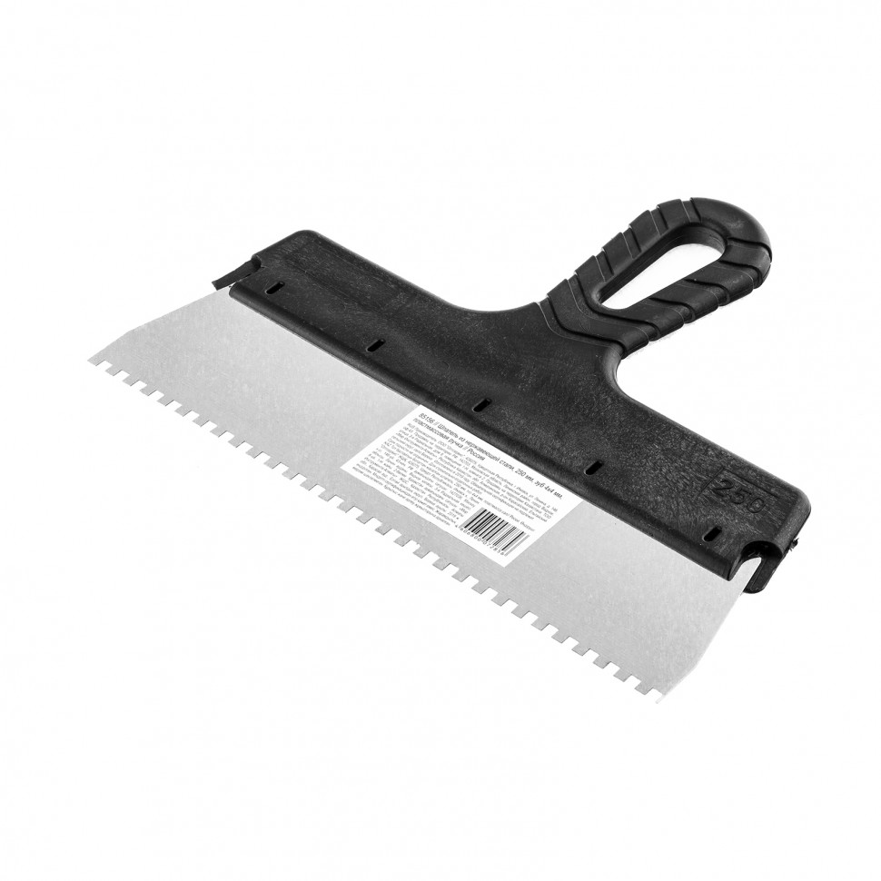 Шпатель из нержавеющей стали, 250 мм, зуб 4 х 4 мм, пластмассовая ручка Sparta (85156)