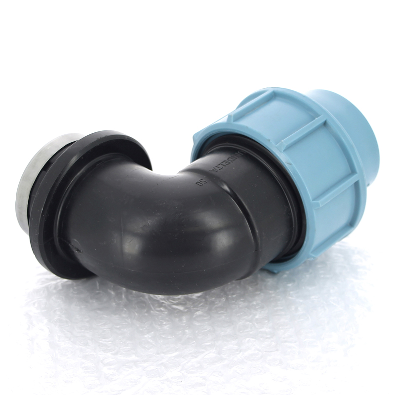 Угол-переходник обжимной ВР 50 x 1"1/2 для полиэтиленовых труб (ПНД) UNIDELTA