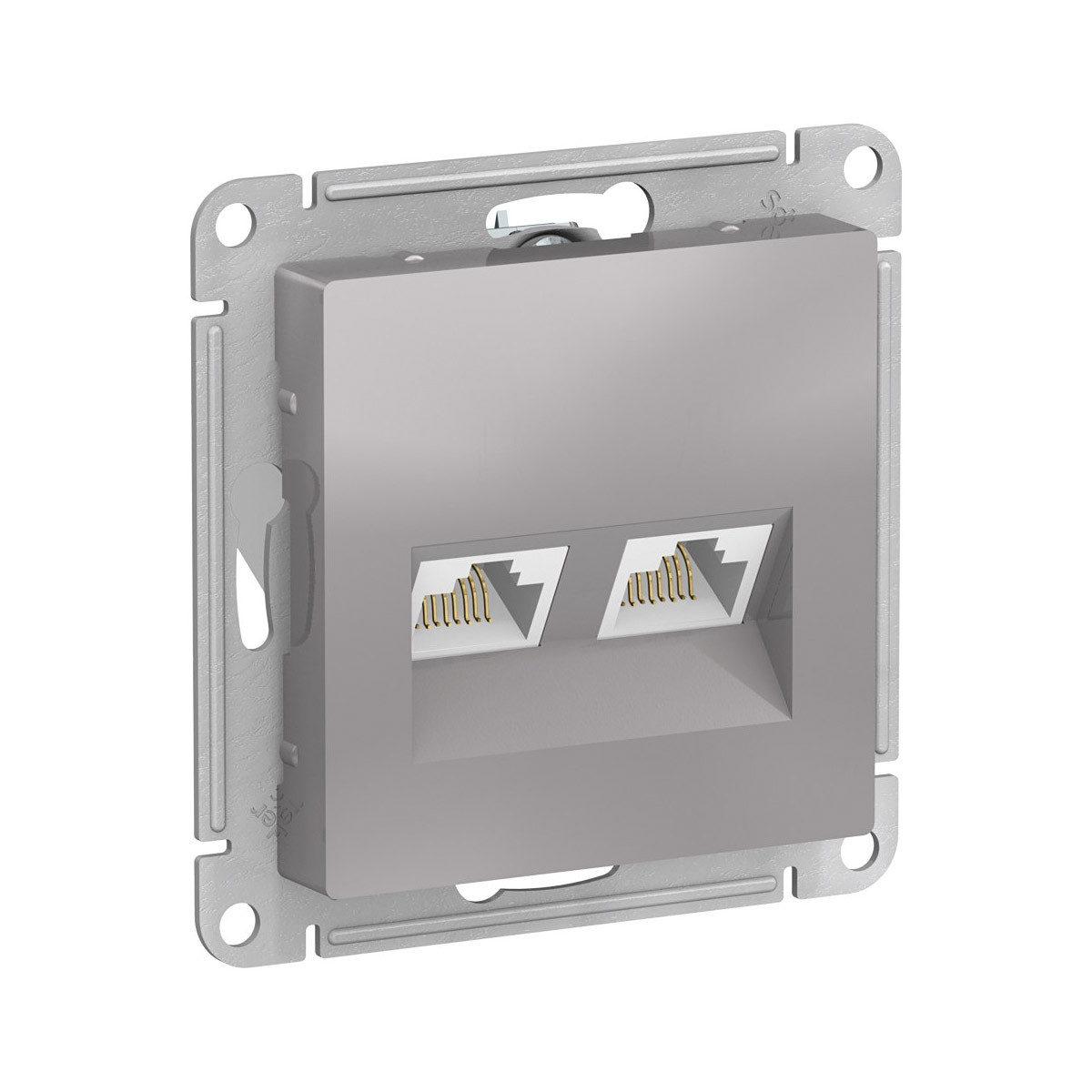 Розетка компьютерная "atlasdesign" 2-х местн. rj45+rj45 (механизм) алюминий (1/10/60) "schneider"