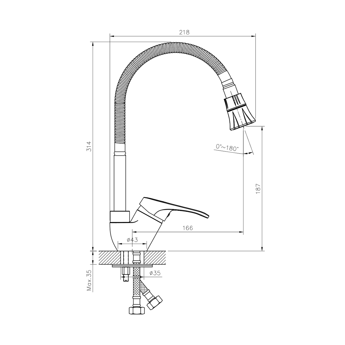 Смеситель для кухни  b35-26  гибкий излив (1/12) "rossinka"