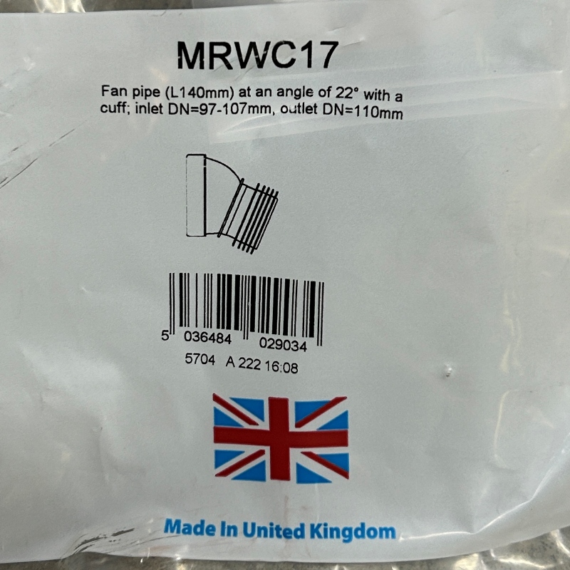 Труба McALPINE фановая L=140 мм под углом 22 с манжетой, вход 97-107 мм, выход внутрь 110 мм