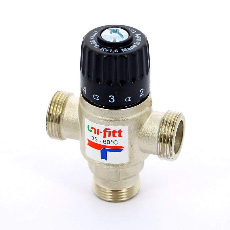 Клапан термостатический Н трехходовой UNI-FITT 3/4" боковое смешение, 20-43°С